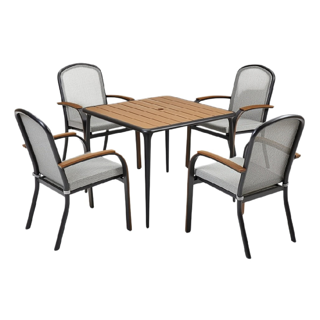 Nieuwe Titel: "Moderne Tuinset met 4 Stoelen en Houten Tafel"