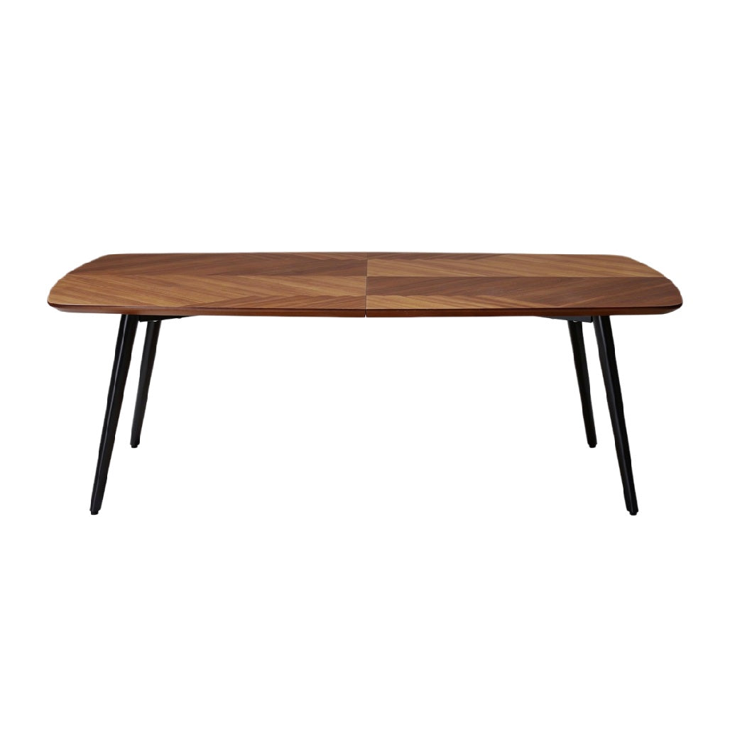 Eenvoudige houten eettafel met zwarte metalen poten