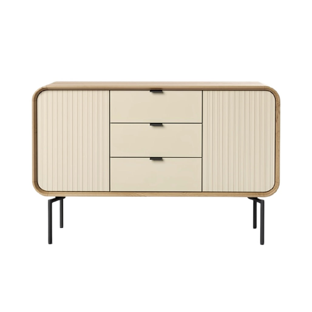 Moderne dressoir met ribbelstructuur en metalen poten