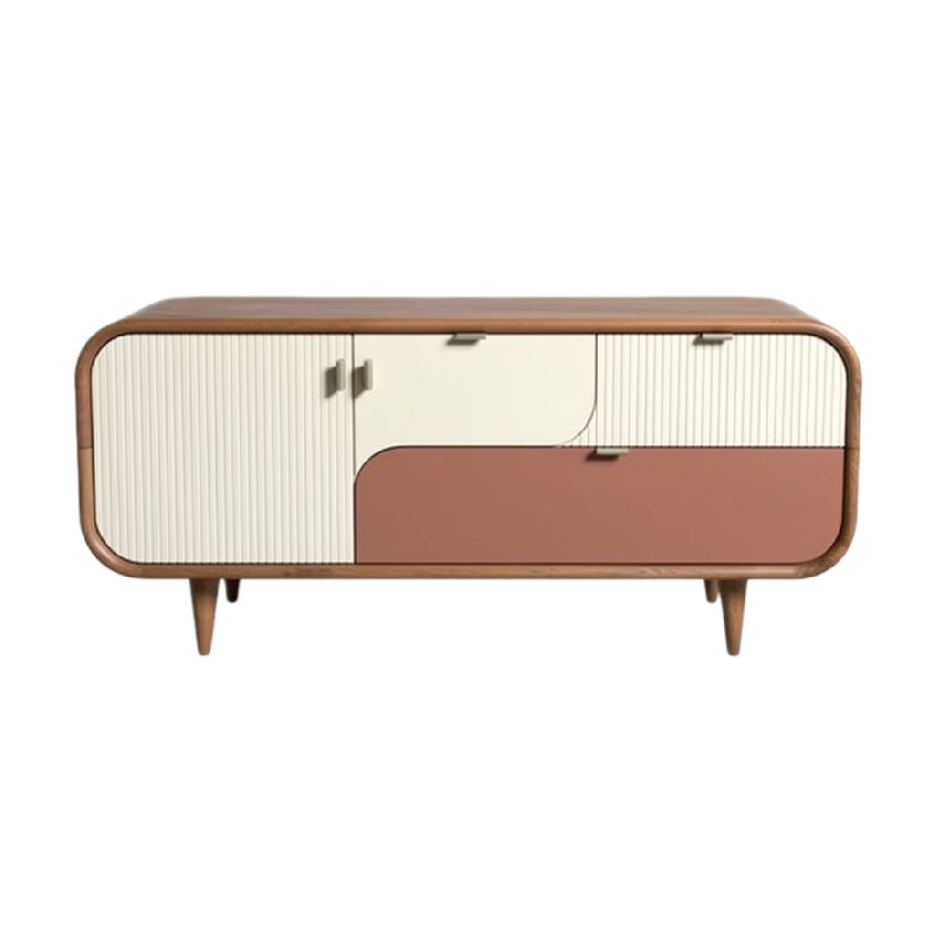 Moderne dressoir met gebogen randen en houten poten